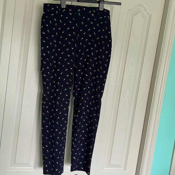 Yellow Flower Print Navy Slacks - Picture 1 of 5